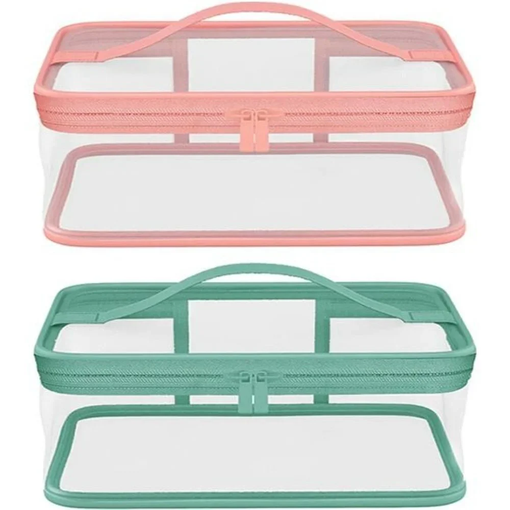 2 Pcs Makeup Bag Zipper Waterproof Cosmetics Bag Transparent Travel Storage